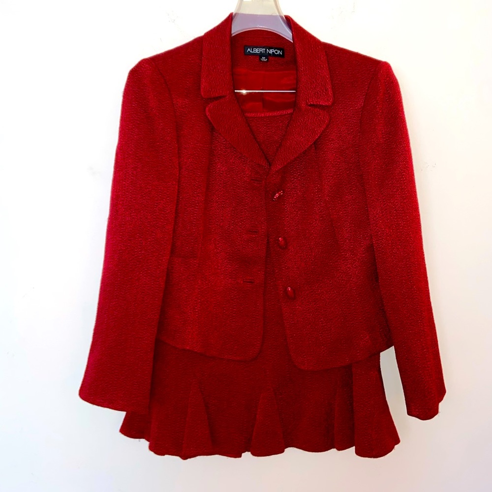 Albert Nipon Skirt Suit Set In Red Size 8p Euc - image 2